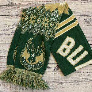 Milwaukee Bucks Basketball Green And tan Winter Fringe  Scarf